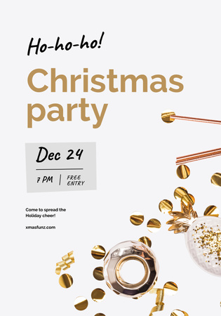 Christmas Party Announcement with Golden Decorations Poster 28x40in Design Template