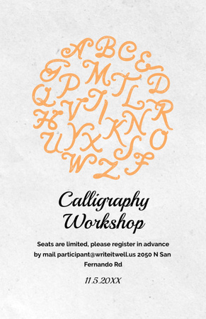 Calligraphy Workshop Announcement with Letters on White Flyer 5.5x8.5in Tasarım Şablonu