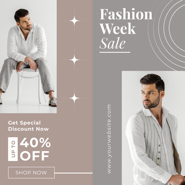 Male Fashion Week Sale Anouncement with Elegant Man Instagram tervezősablon