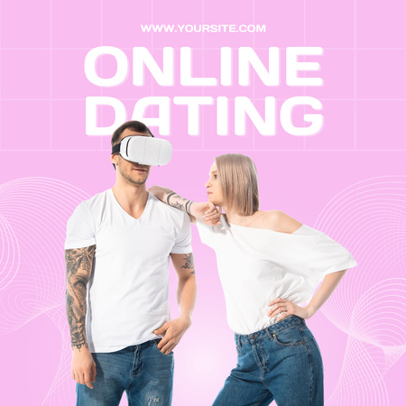 VR Online Dating Promotion with Couple in Pink Instagram Design Template