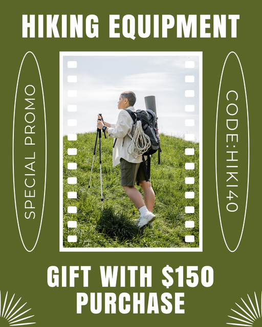 Designvorlage Ad of Hiking Equipment with Tourist with Gear für Instagram Post Vertical