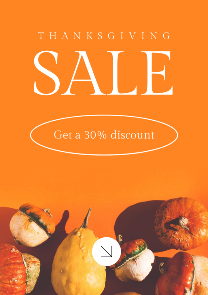 Sale on Thanksgiving with Orange Pumpkins Flyer A5 Design Template