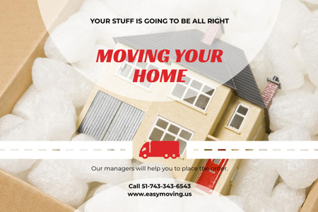 Home Moving Services Ad with House Model in Box Flyer 4x6in Horizontal Design Template