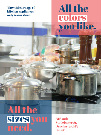 Kitchen Utensils Store Ad Pots on Stove Poster US Modelo de Design