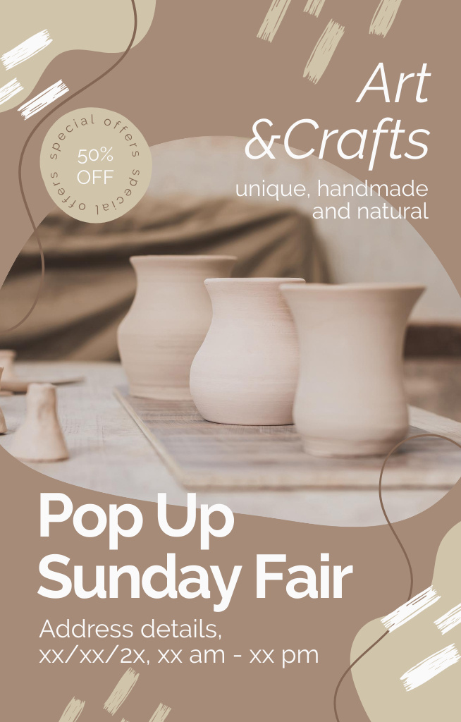 Art And Crafts Sunday Fair With Pots Sale Offer Invitation 4.6x7.2in – шаблон для дизайна