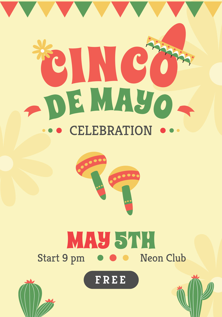 Cinco de Mayo Invitation with Free Entry Poster 28x40in Design Template