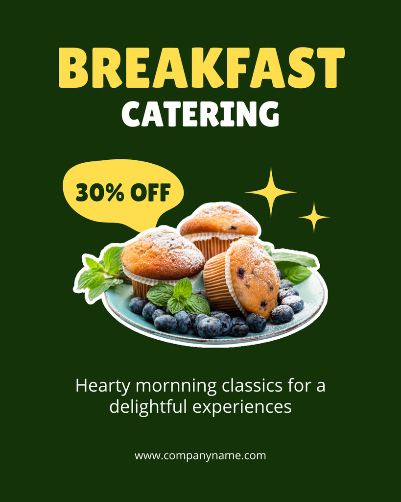 Designvorlage Breakfast Catering with Blueberry Cupcakes für Instagram Post Vertical