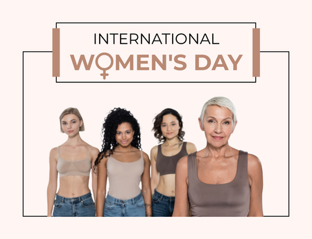 Platilla de diseño International Women's Day Greeting with Diverse Women on Beige Thank You Card 5.5x4in Horizontal