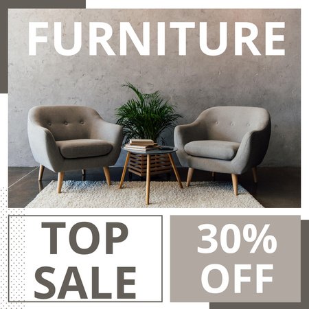 Modern Furniture Discount Offer with Stylish Armchairs Instagram Design Template