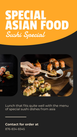 Almoço Asiático Especial com Sushi e Molho de Soja Instagram Story Modelo de Design