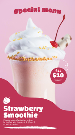 Strawberry Smoothie in Special Menu Instagram Story Design Template