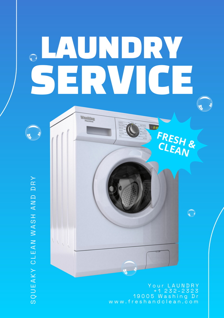 Laundry Service Offer on Blue Poster Πρότυπο σχεδίασης