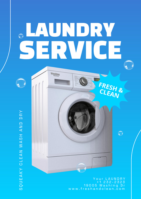 Laundry Service Offer on Blue Poster Modelo de Design