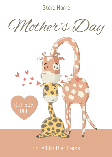 Mother's Day Celebration with Cute Giraffes Flayer Design Template
