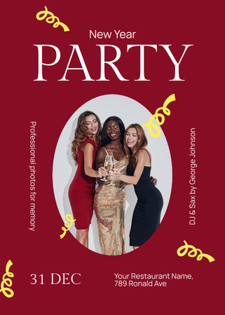 New Year Party Announcement with Women in Festive Dresses Invitation – шаблон для дизайну