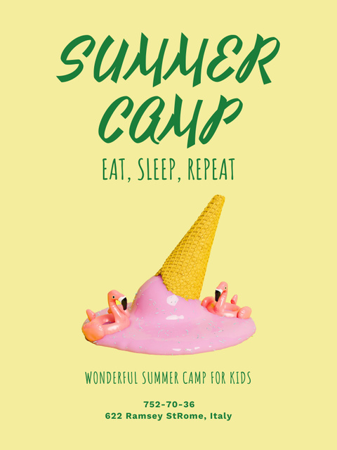 Summer Camp Invitation with Melting Ice Cream Poster US Modelo de Design