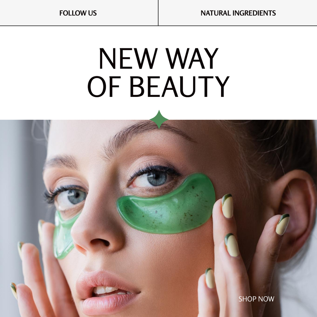 New Beauty Products Ad with Green Eye Patches Instagram Tasarım Şablonu