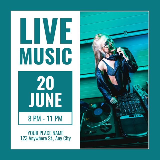 Live Music Event Ad with Woman Dj Instagram Design Template