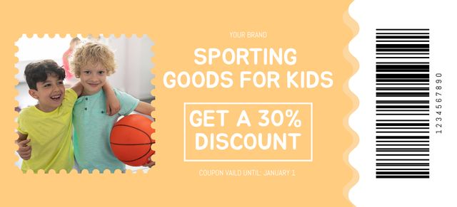 Designvorlage Discounts on Sporting Goods for Kids für Coupon 3.75x8.25in