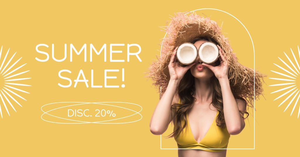 Summer Clothes Sale with Girl with Coconuts Facebook AD Modelo de Design