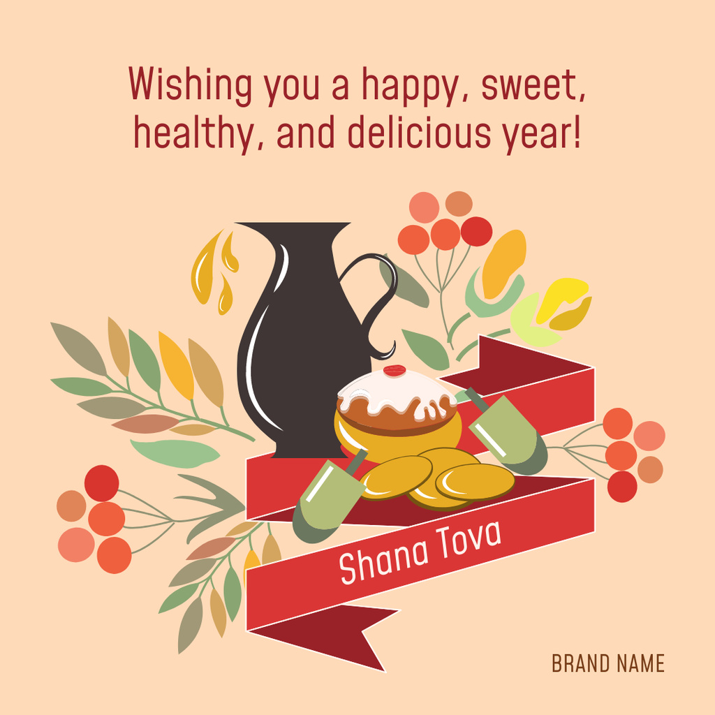 Ontwerpsjabloon van Instagram van Rosh Hashanah Greetings With Festive Food
