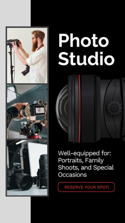 Well-Equipped Photo Studio Rent For Occasions Offer Instagram Video Story Πρότυπο σχεδίασης