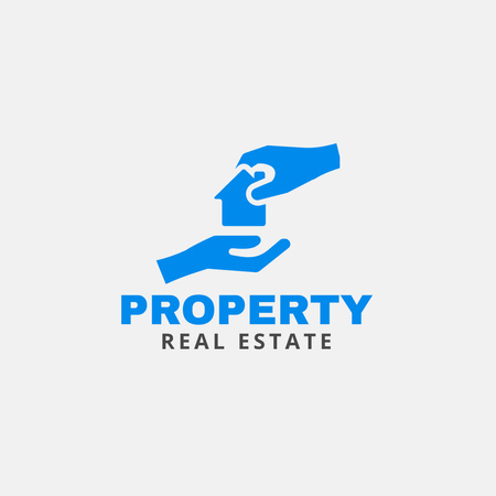 Emblem of Real Estate with Blue Hands Logo 1080x1080pxデザインテンプレート