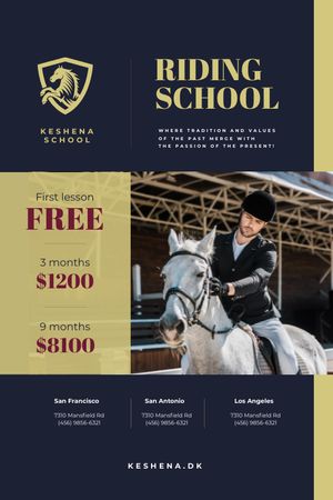 Plantilla de diseño de anuncio de escuela de equitación con el hombre a caballo Tumblr 