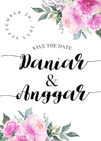 Save the Date of Wedding in Floral Frame Invitation Πρότυπο σχεδίασης
