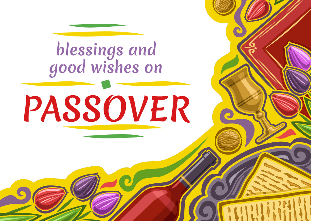 Happy Passover Holiday Greeting Postcard Πρότυπο σχεδίασης