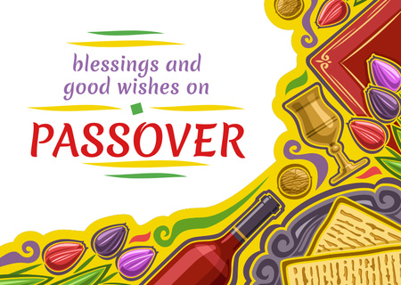 Happy Passover Holiday Greeting Postcard Design Template