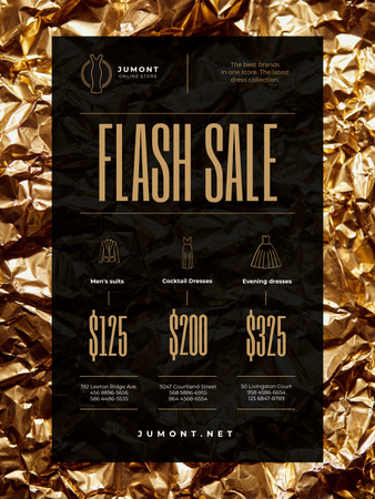 Ontwerpsjabloon van Poster US van Clothes Store Sale with Golden Shiny Background