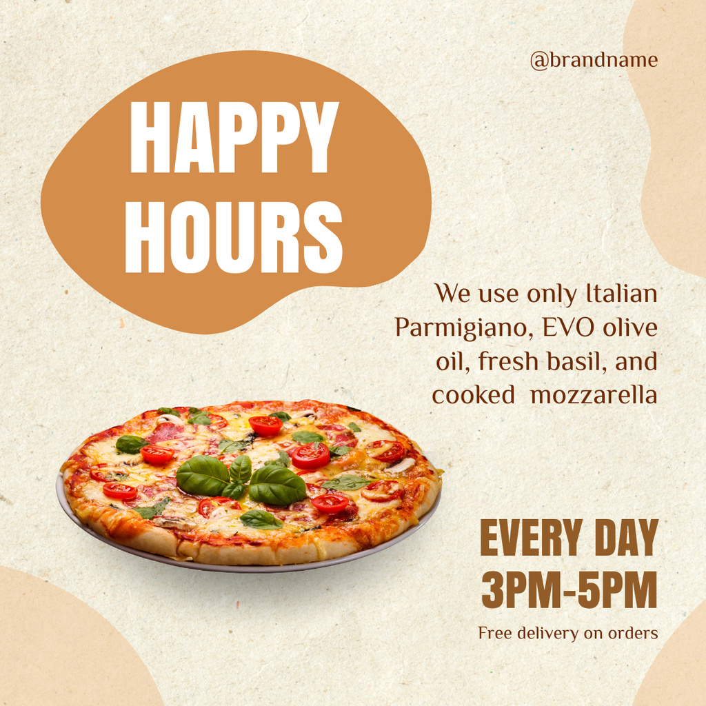Happy Hours Ad with Delicious Italian Pizza Offer Instagram Tasarım Şablonu