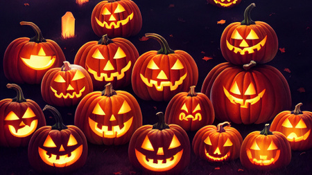 Ontwerpsjabloon van Zoom Background van Griezelig gesneden pompoenenpatroon op Halloween