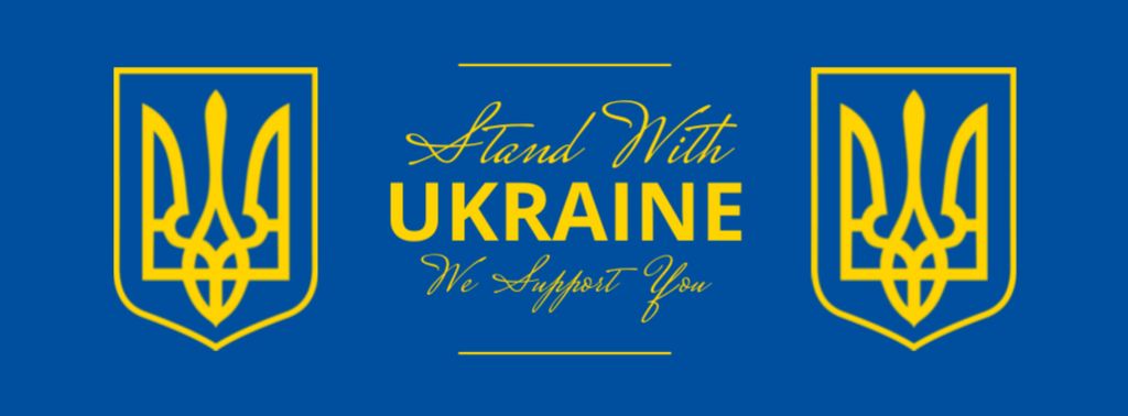 Coat of Arms of Ukraine In Blue With Phrase Of Support Facebook cover – шаблон для дизайна