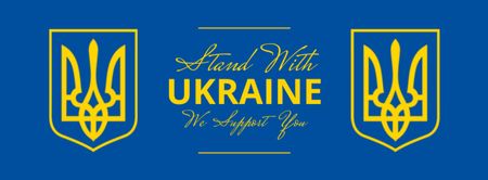 Coat of Arms of Ukraine In Blue With Phrase Of Support Facebook cover Design Template