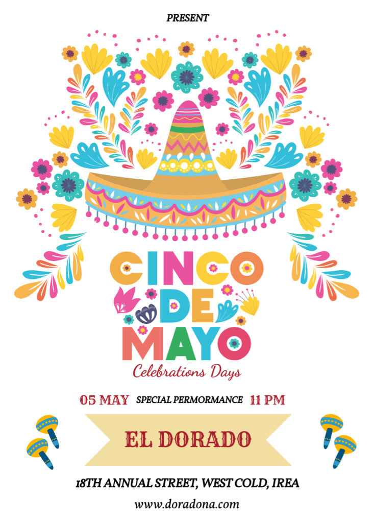 Plantilla de diseño de Cinco De Mayo Celebration in Bright Colors Flayer 