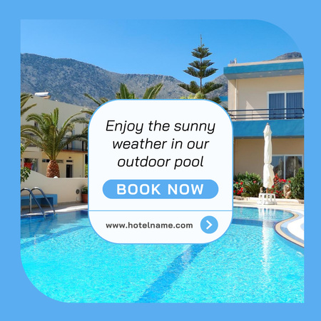 Реклама роскошного отеля с голубой водой в бассейне Instagram – шаблон для дизайна