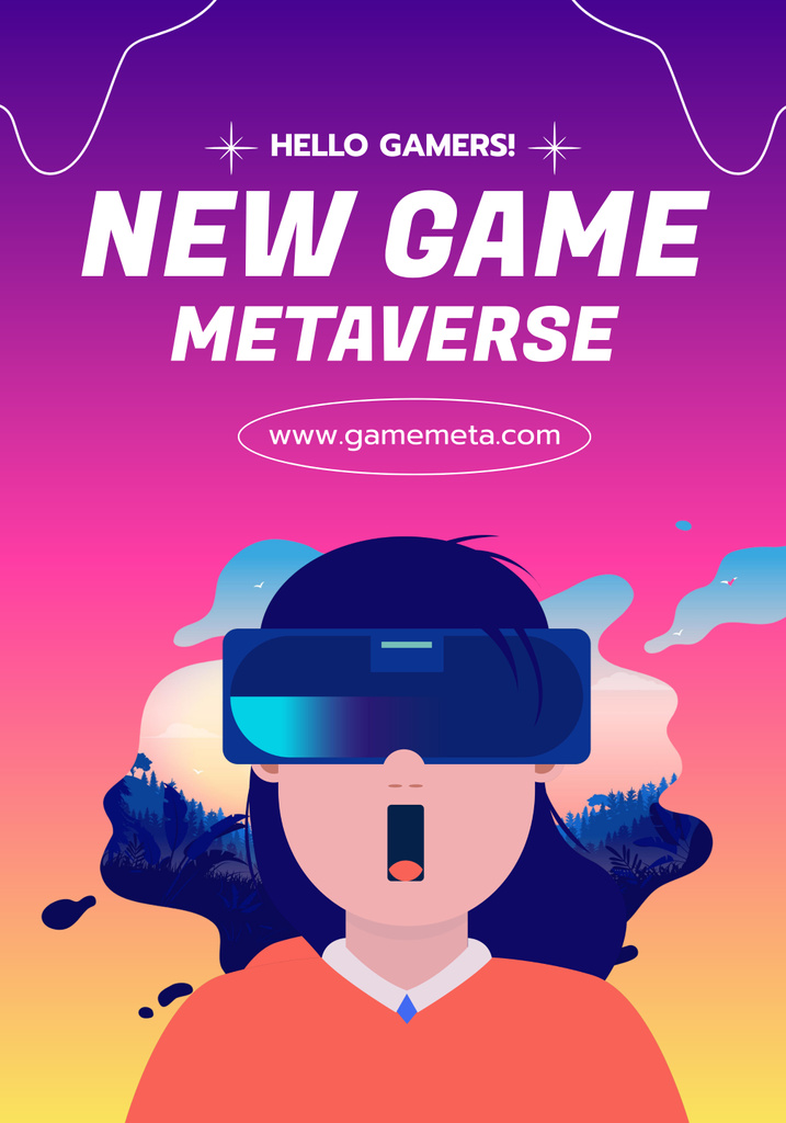 New Virtual Reality Game Announcement In Gradient Poster 28x40in Πρότυπο σχεδίασης