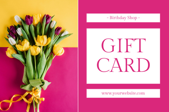 Birthday Gift Voucher with Tulip Bouquet Gift Certificate – шаблон для дизайна