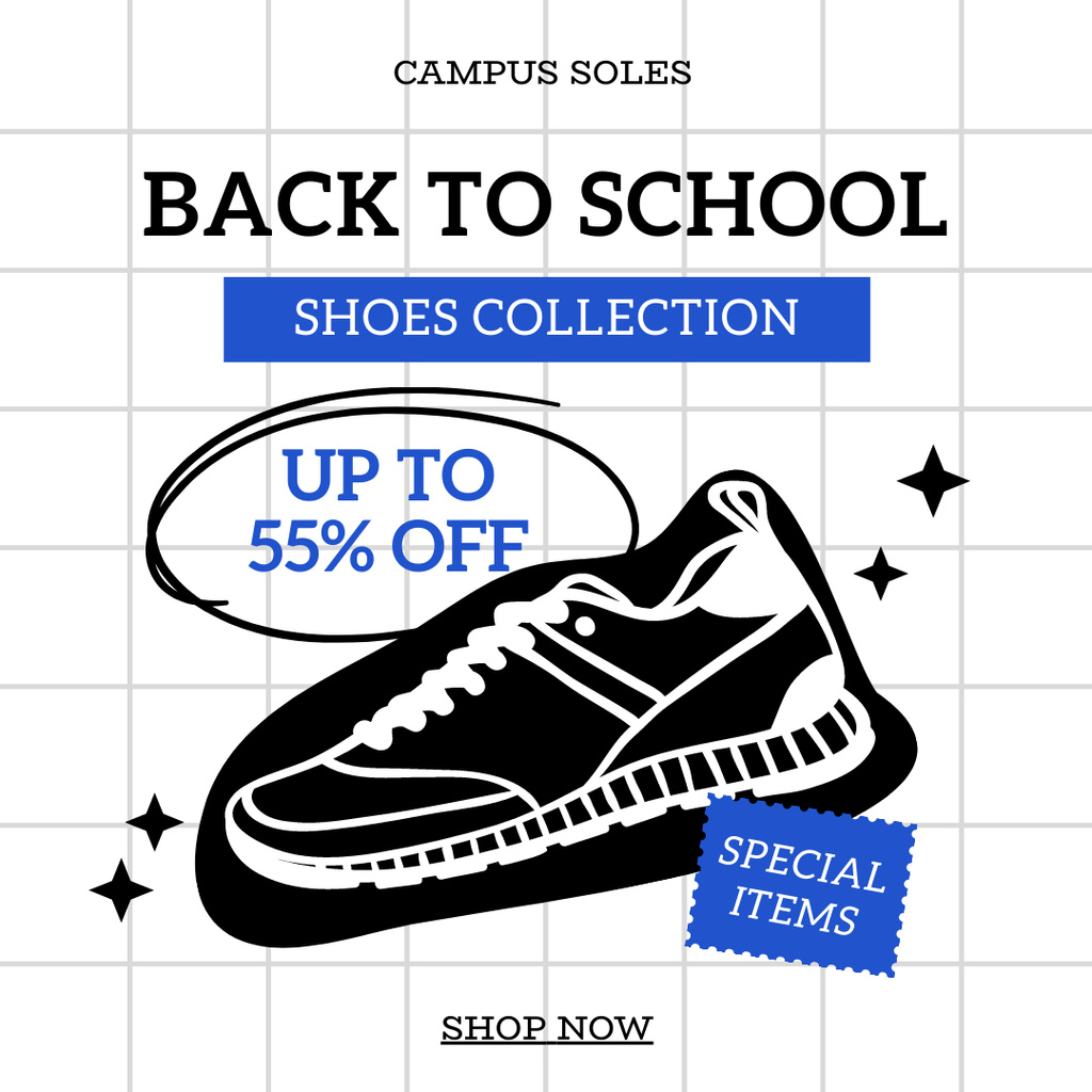 School Shoes Discount Announcement Instagram Modelo de Design
