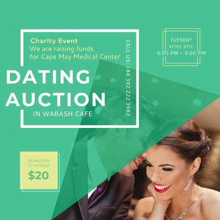Smiling Woman at Dating Auction Instagram AD Design Template
