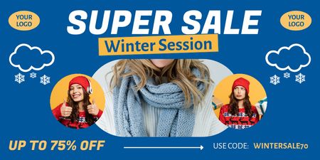 Ontwerpsjabloon van Twitter van Super Sale van warme winterkleding