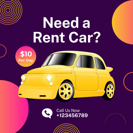 Car Rental Promotion with a Yellow Auto Instagram Design Template