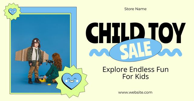 Modèle de visuel Sale of Toys with Funny Children - Facebook AD