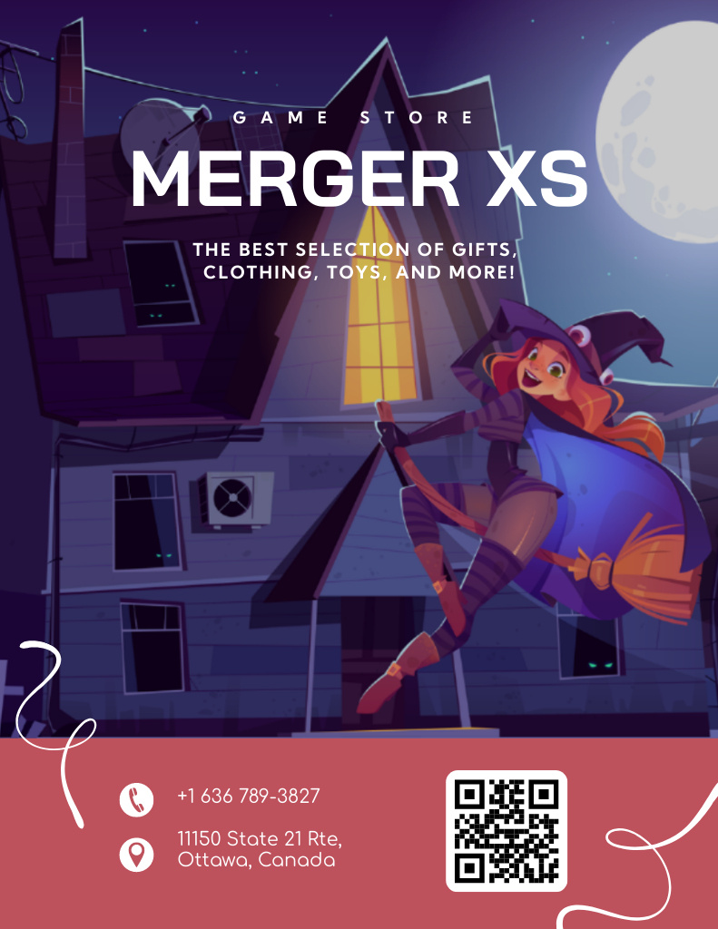 Plantilla de diseño de Gaming Shop Ad with Cute Witch Poster 8.5x11in 