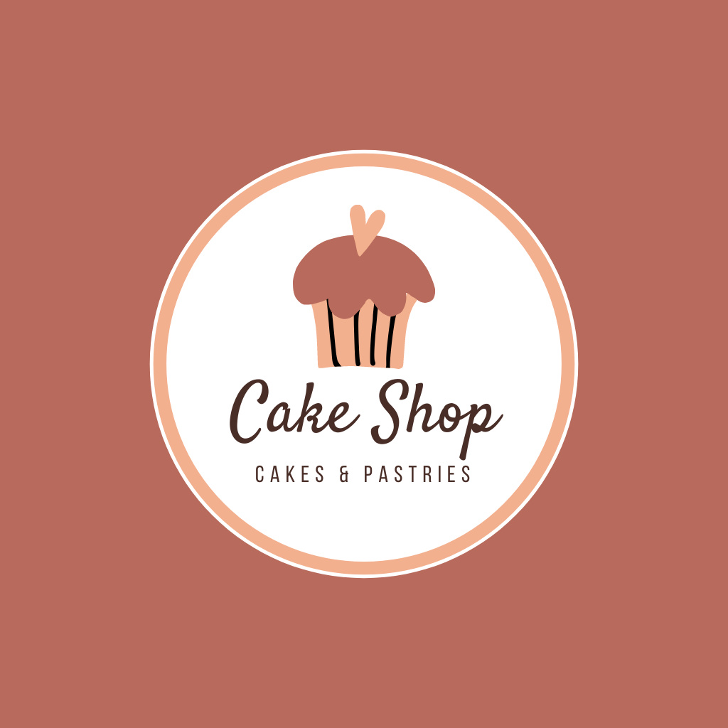 Bakery And Pastries Shop Promotion with Cupcake In Circle With Leaves Ornament Logo Tasarım Şablonu