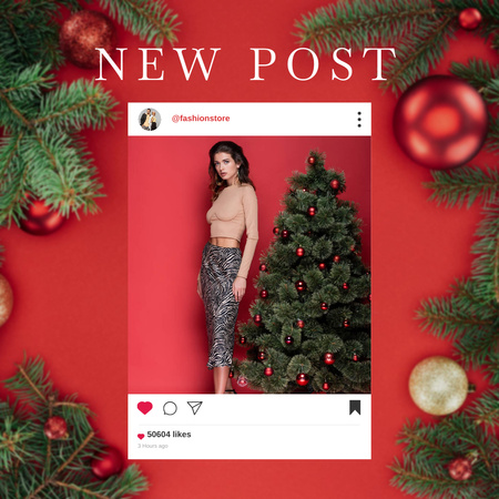 Girl near Christmas Tree Instagram Design Template
