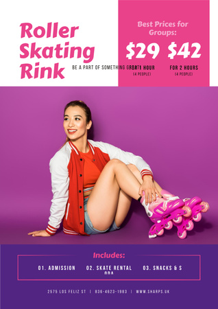 Modèle de visuel Rollerskating Rink Offer with Girl in Skates - Poster