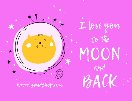 Love Phrase With Yellow Cat in Astronaut Helmet Postcard 4.2x5.5in Design Template